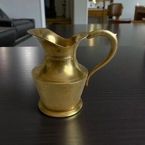 Antique Gold Solid Brass Pitcher Vintage Collectible Decor